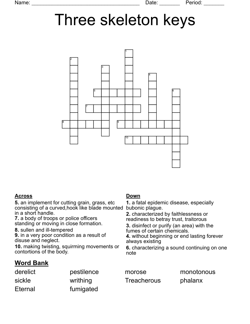Three skeleton keys Crossword