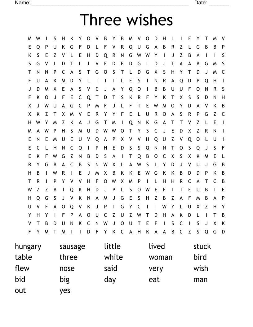 Three wishes Word Search