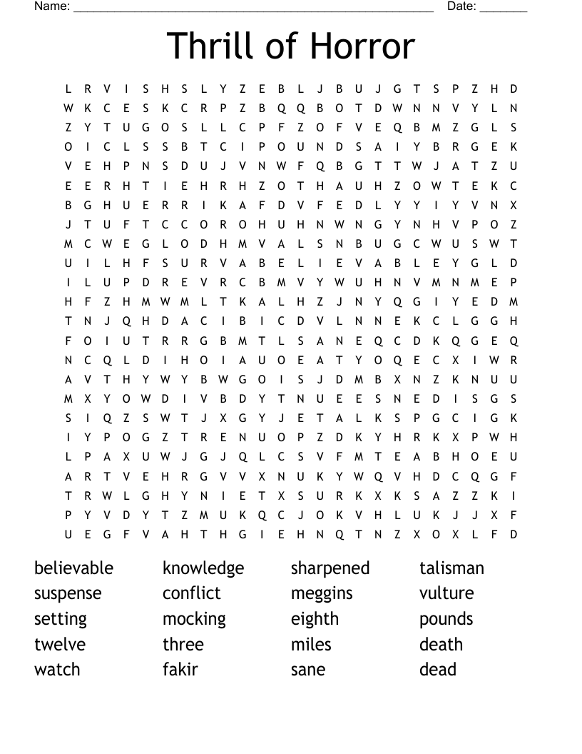 Thrill of Horror Word Search