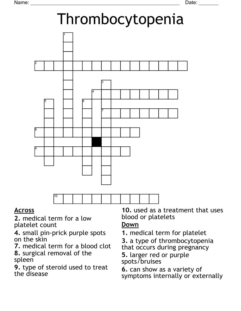 Thrombocytopenia Crossword