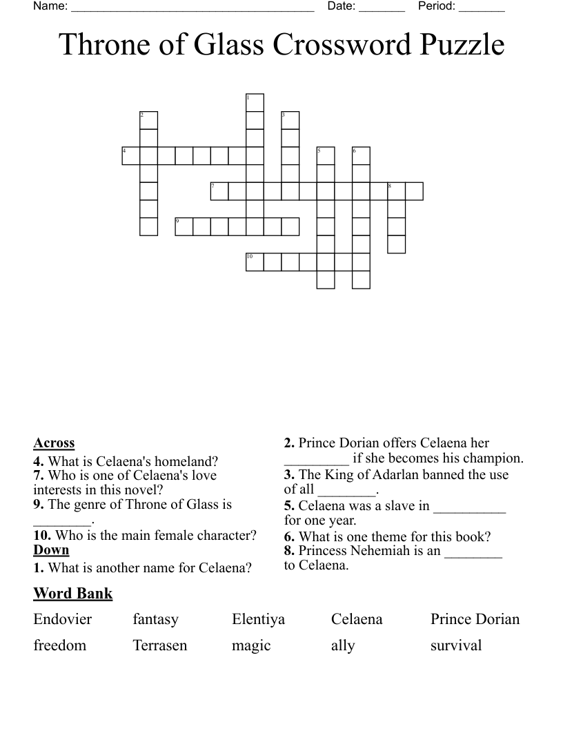 Throne of Glass Crossword Puzzle