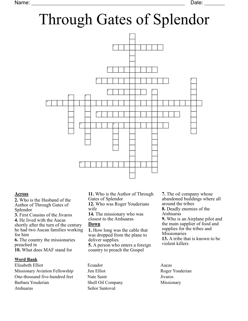 Through Gates of Splendor Crossword