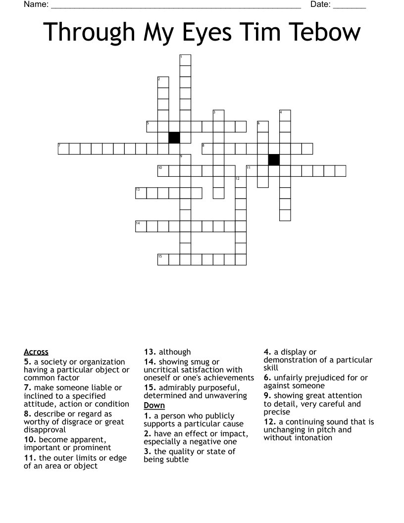 Through My Eyes Tim Tebow Crossword