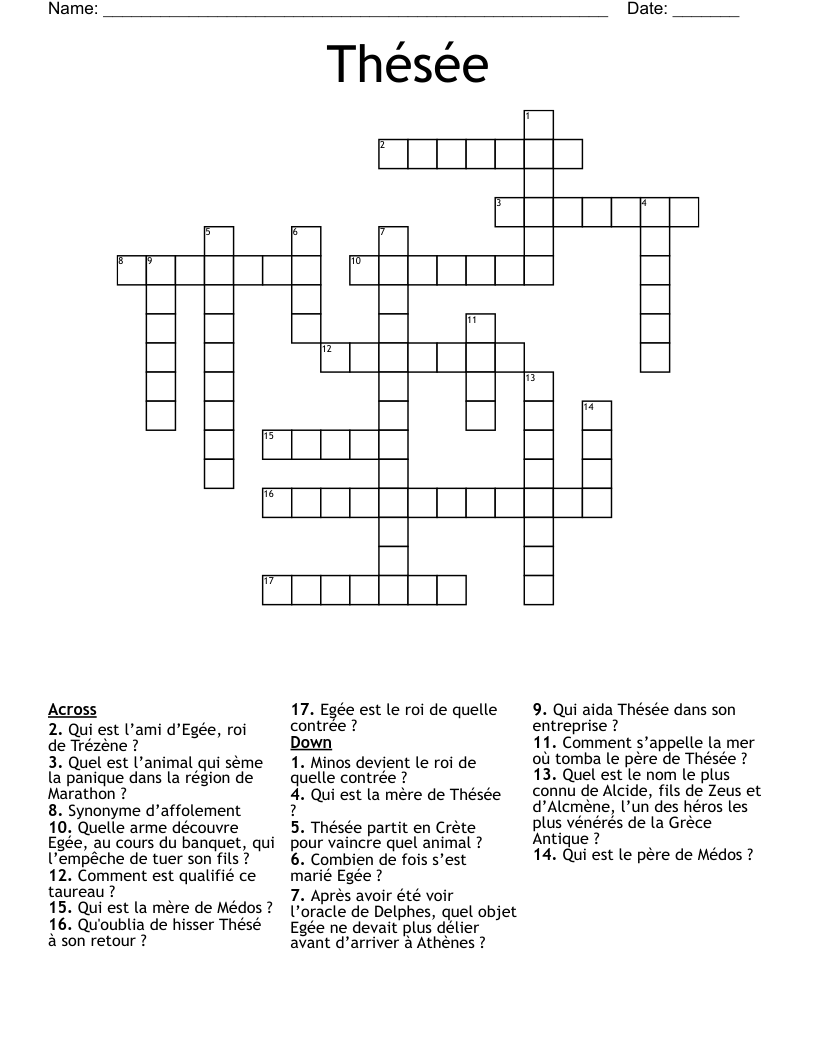 Thésée Crossword