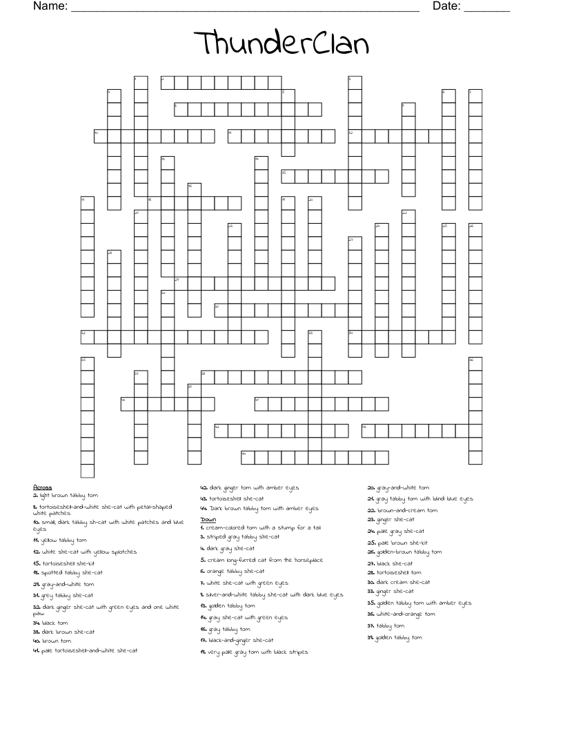 ThunderClan Crossword
