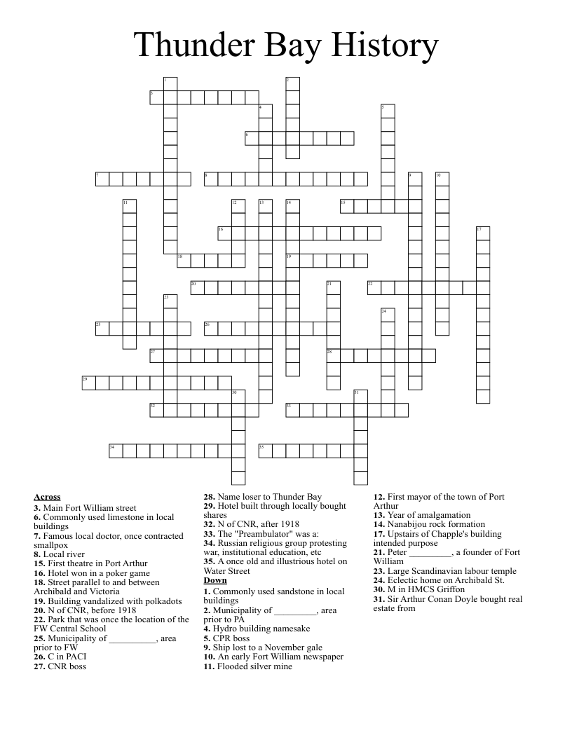 Thunder Bay History Crossword