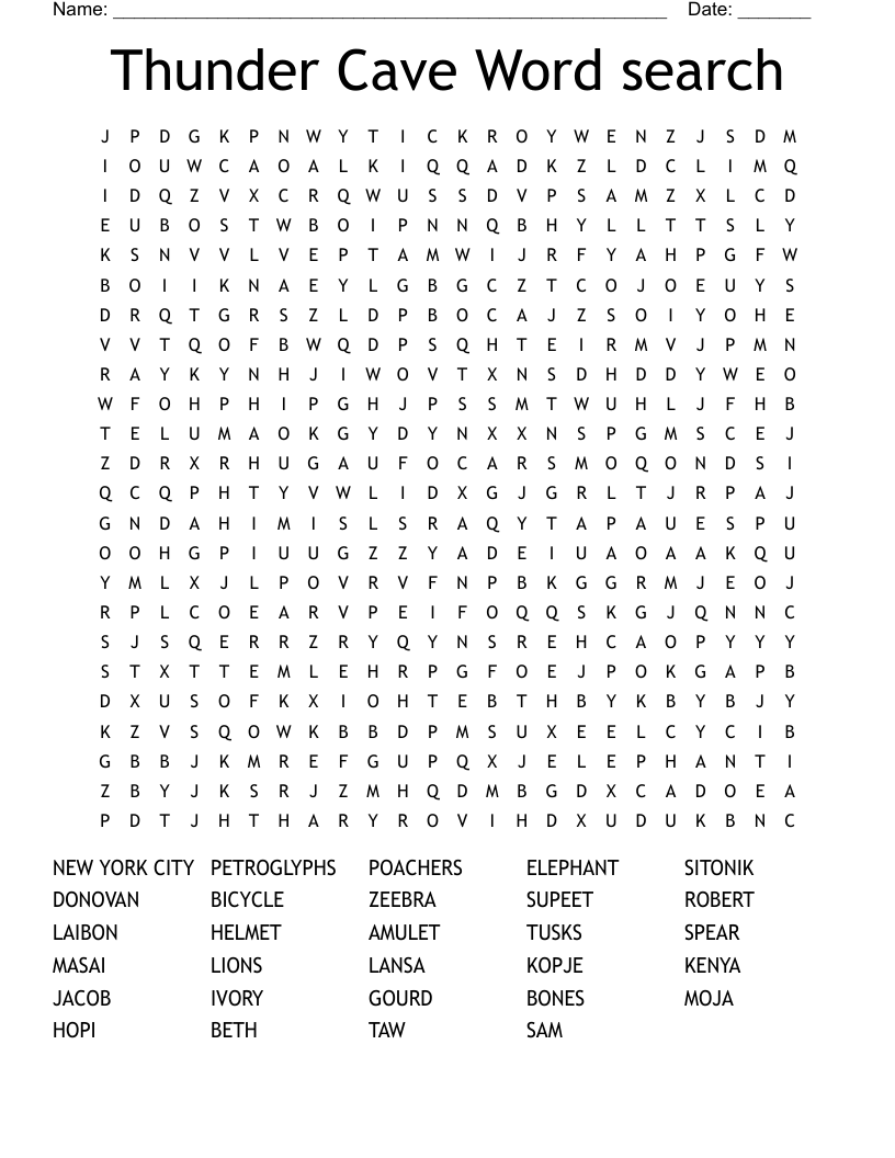 Thunder Cave Word search