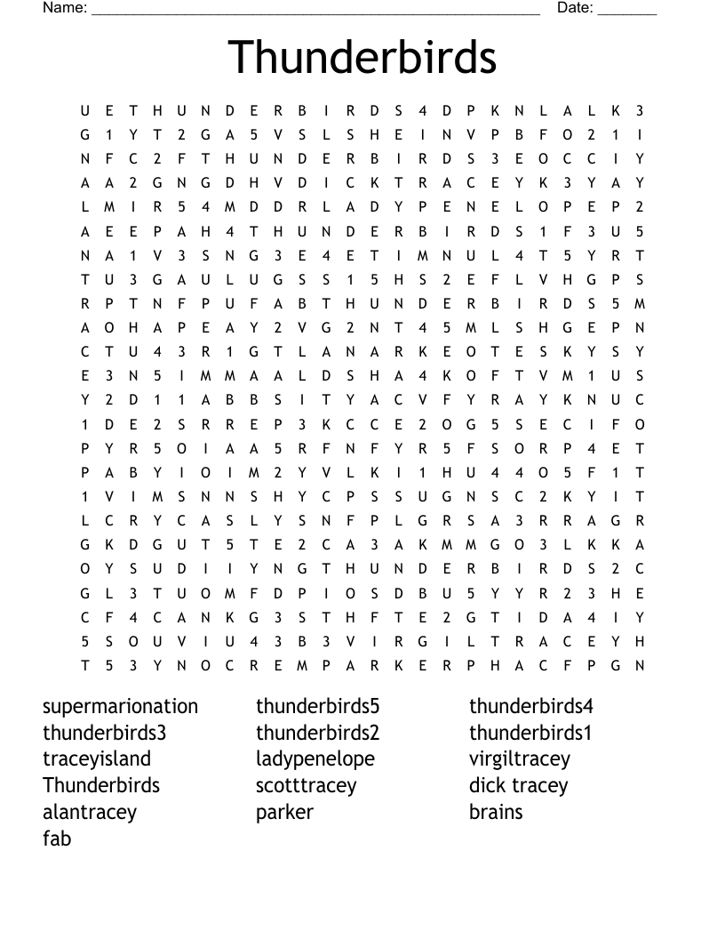 Thunderbirds Word Search