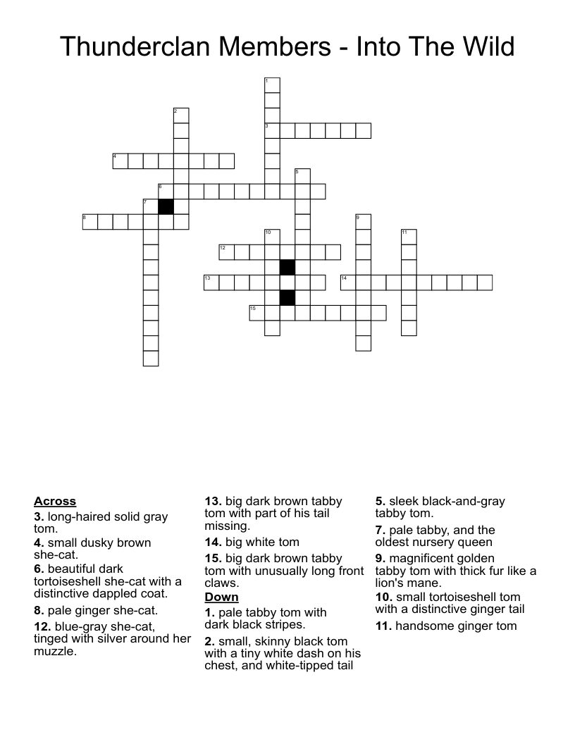 Thunderclan Members - Into The Wild Crossword