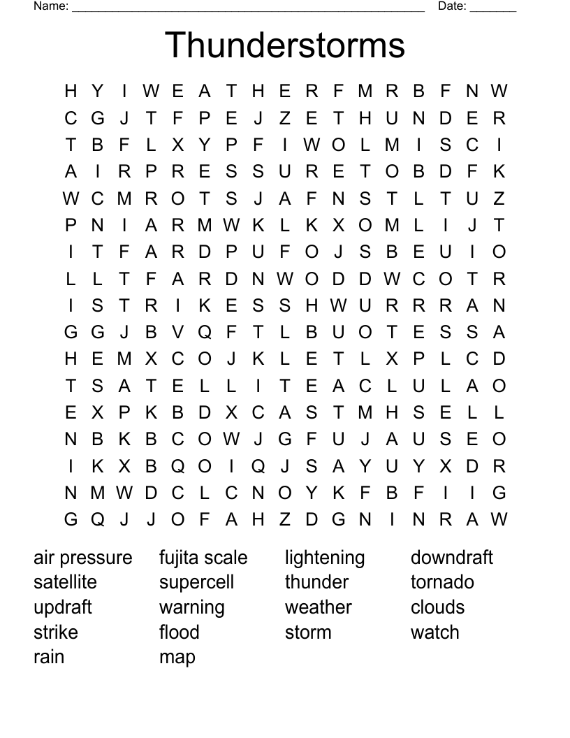 Thunderstorms Word Search