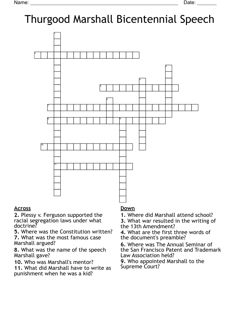 Thurgood Marshall Bicentennial Speech Crossword