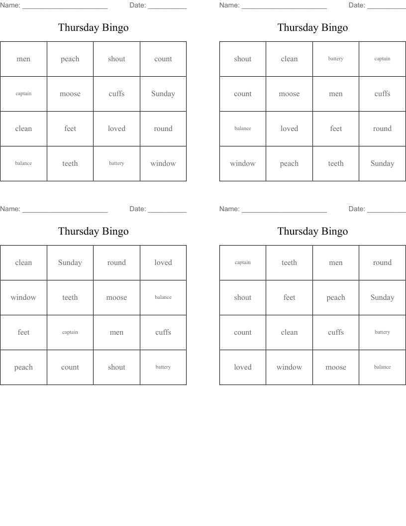 Thursday Bingo