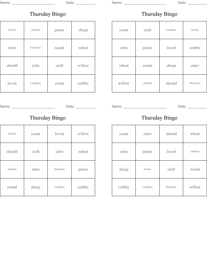 Thursday Bingo