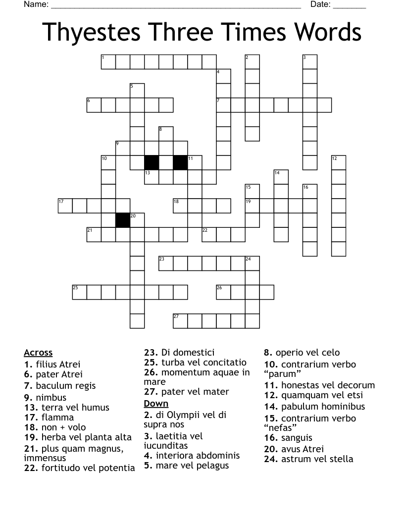 Thyestes Three Times Words Crossword