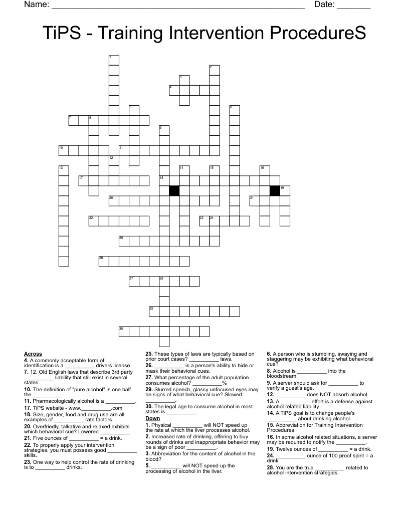 TiPS - Training Intervention ProcedureS Crossword
