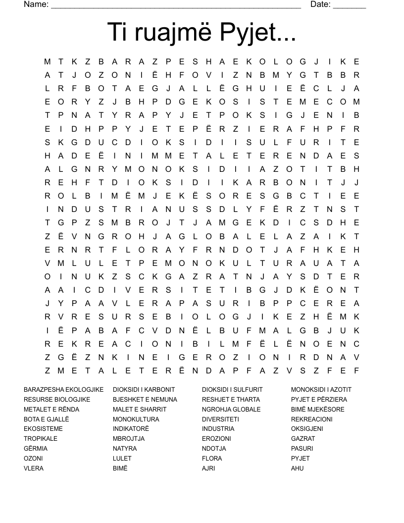 Ti ruajmë Pyjet... Word Search