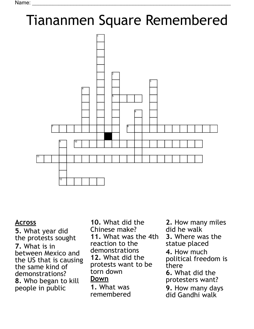 Tiananmen Square Remembered Crossword