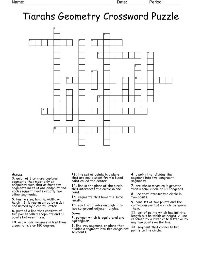 Tiarahs Geometry Crossword Puzzle 