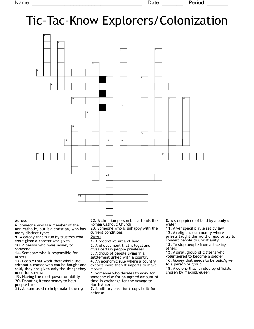 Tic-Tac-Know Explorers/Colonization Crossword