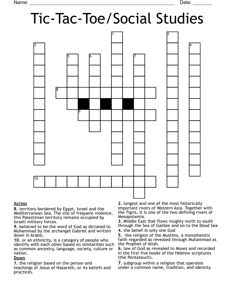 Tic-Tac-Toe/Social Studies Crossword