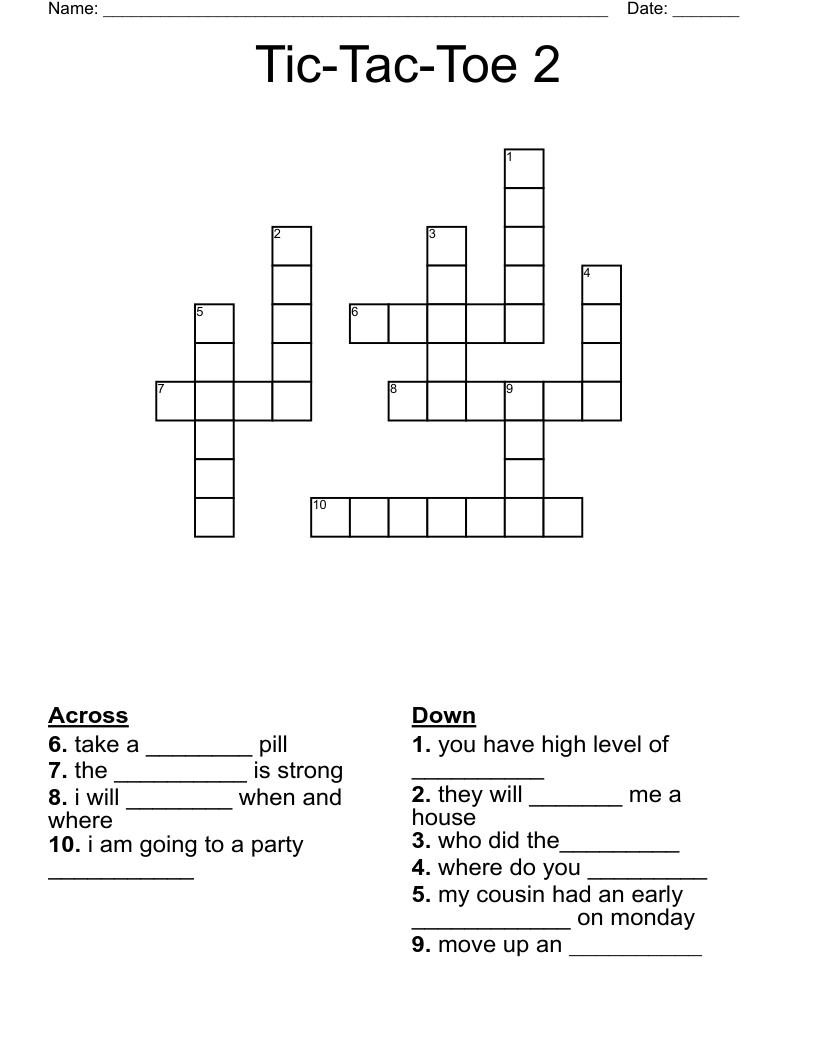 Tic-Tac-Toe 2 Crossword