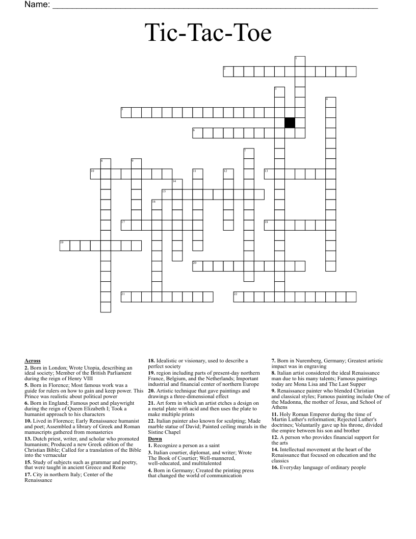Tic-Tac-Toe Crossword