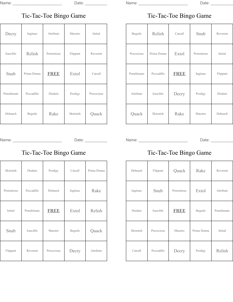 Tic-Tac-Toe Bingo Game