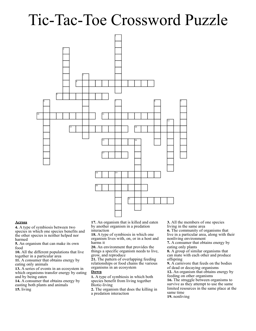 Tic-Tac-Toe Crossword Puzzle