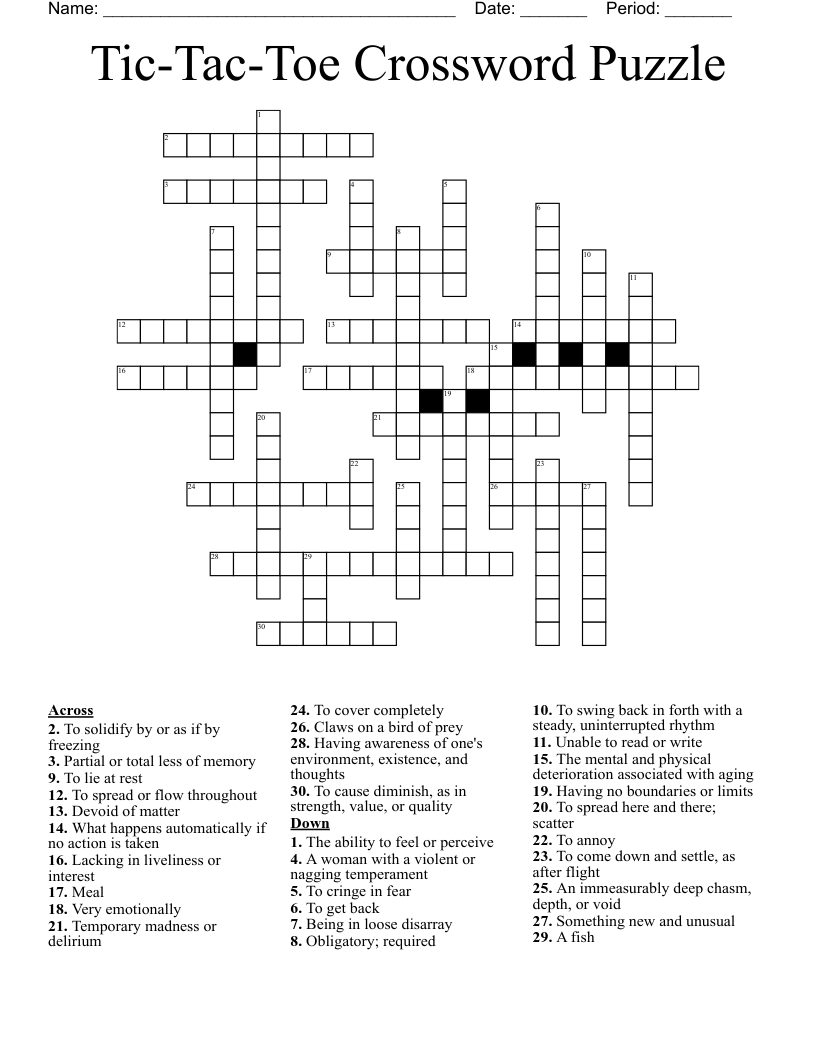 Tic-Tac-Toe Crossword Puzzle