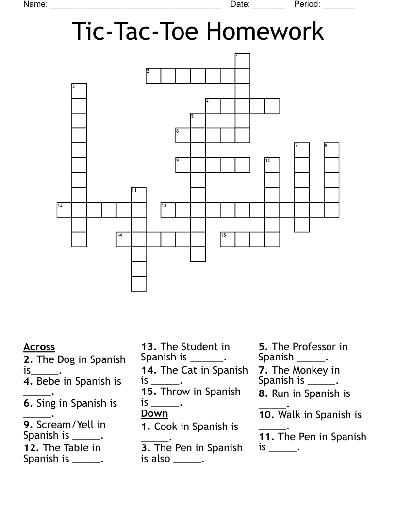 Tic-Tac-Toe Homework Crossword