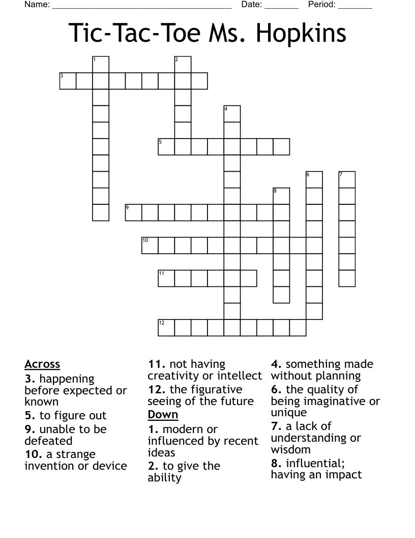 Tic-Tac-Toe Ms. Hopkins Crossword