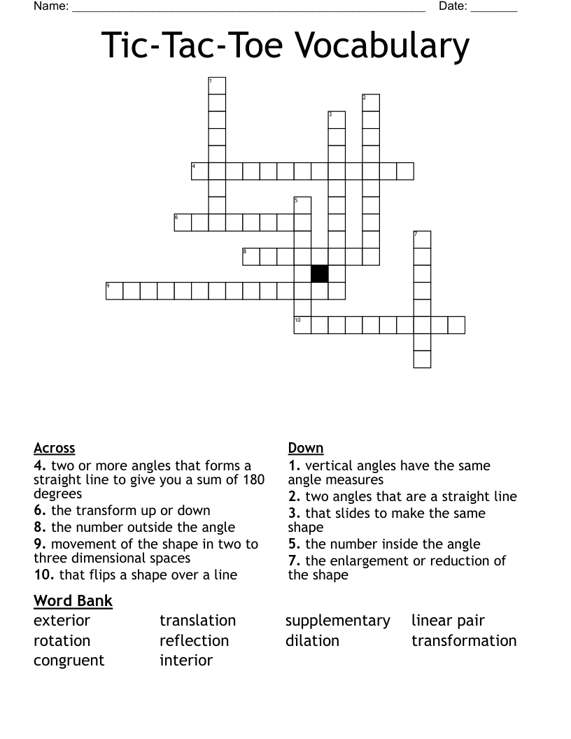 Tic-Tac-Toe Vocabulary Crossword