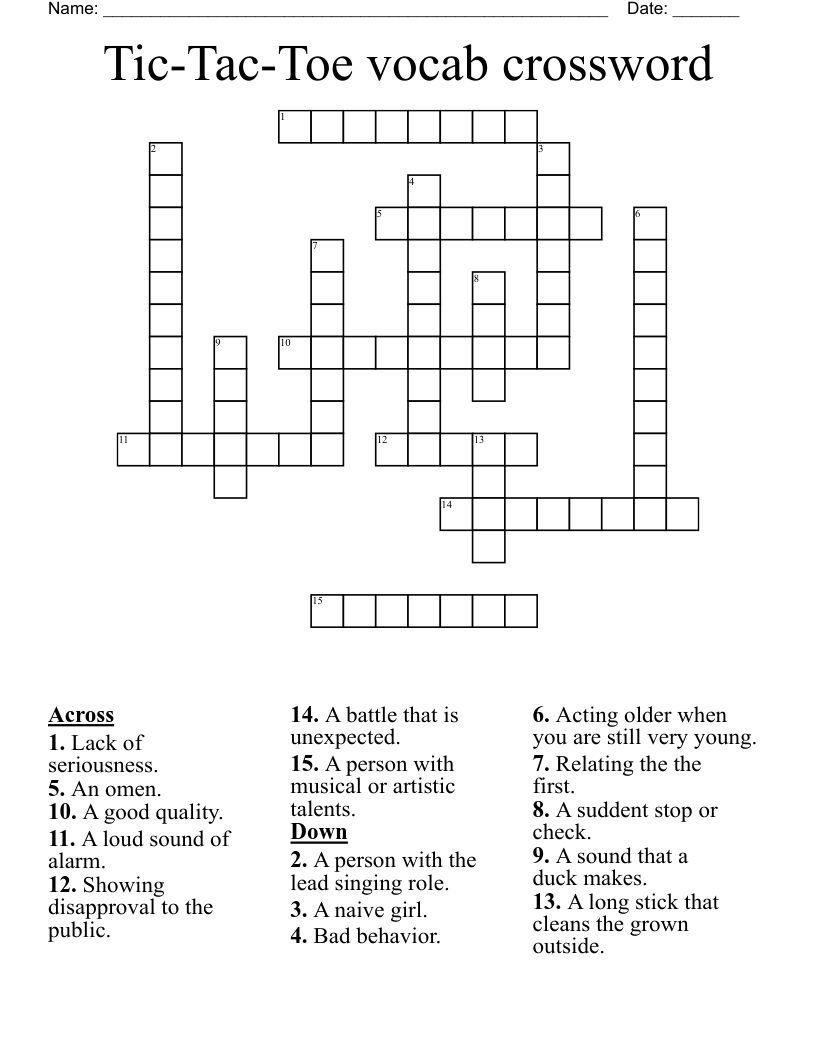 Tic-Tac-Toe vocab crossword