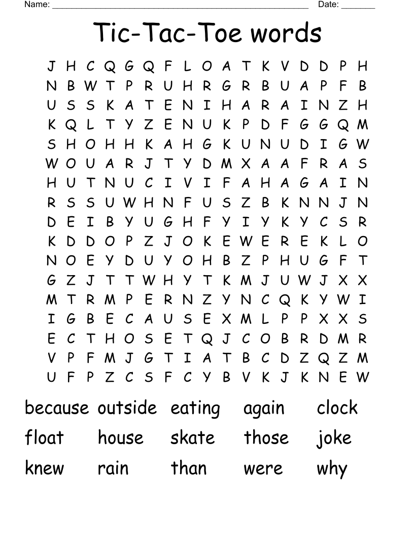 Tic-Tac-Toe words Word Search