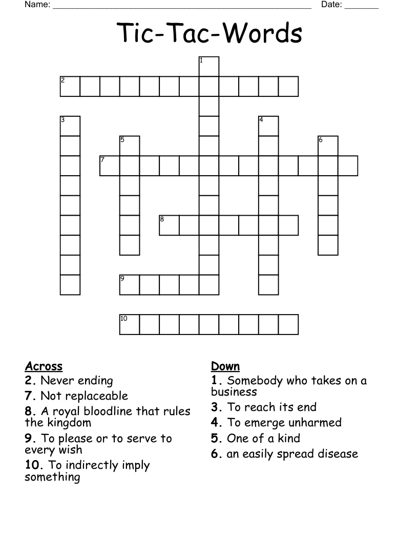 Tic-Tac-Words Crossword