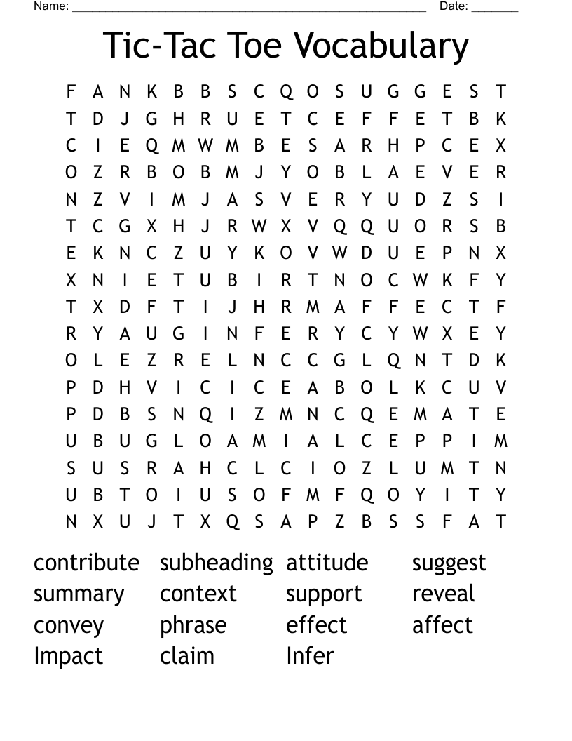 Tic-Tac Toe Vocabulary Word Search
