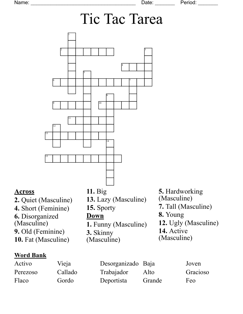Tic Tac Tarea Crossword