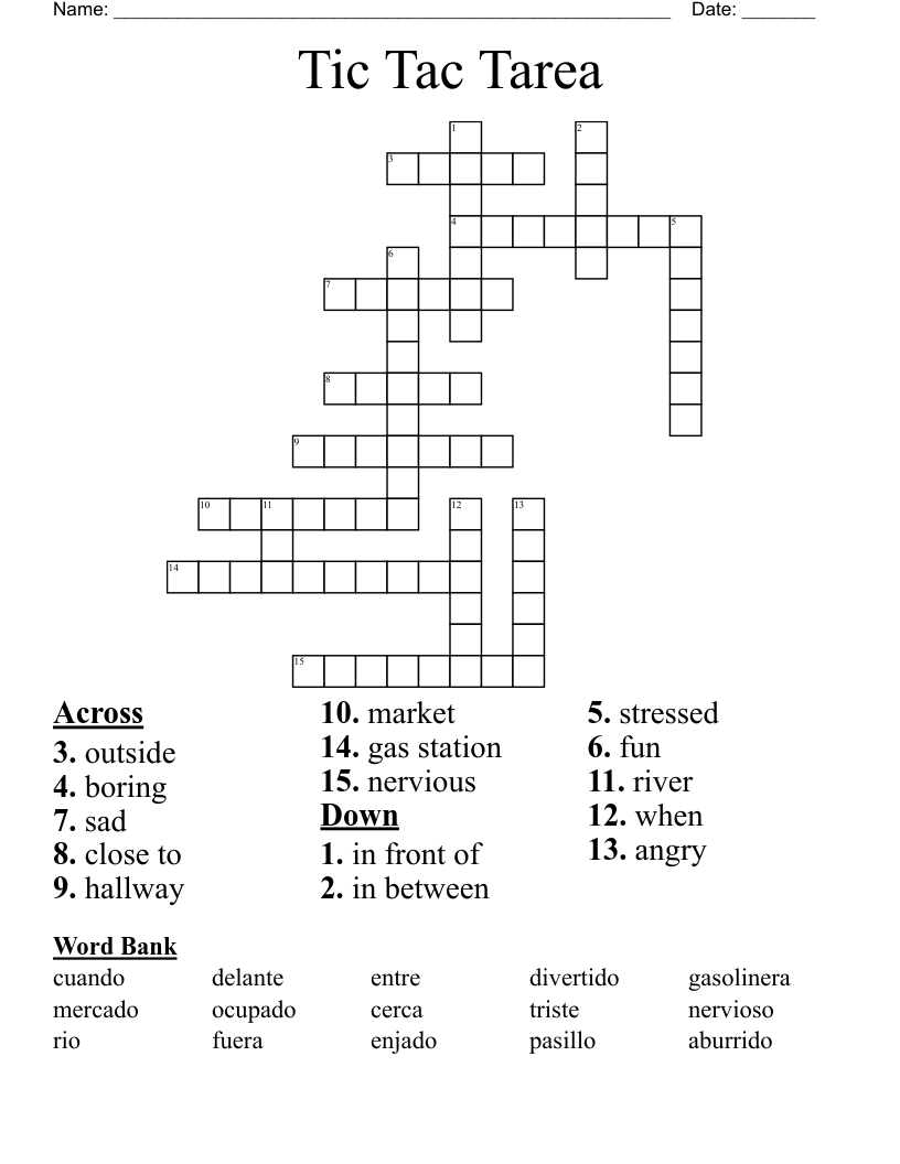 Tic Tac Tarea Crossword