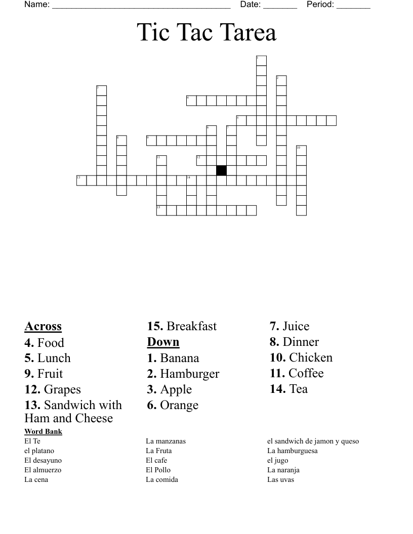 Tic Tac Tarea Crossword
