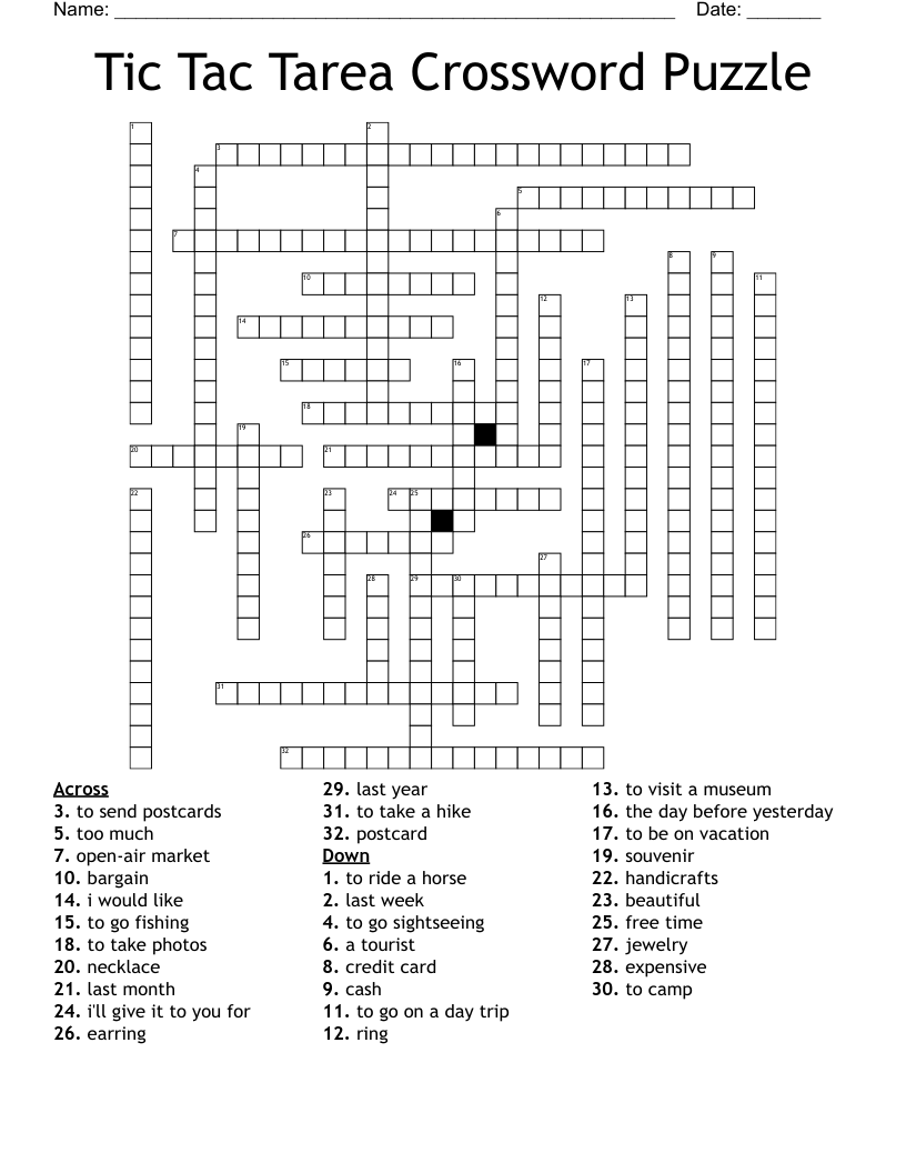 Tic Tac Tarea Crossword Puzzle