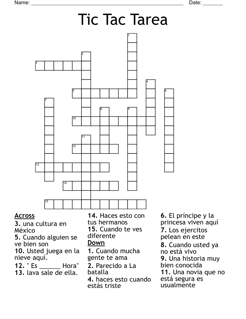 Tic Tac Tarea  Crossword