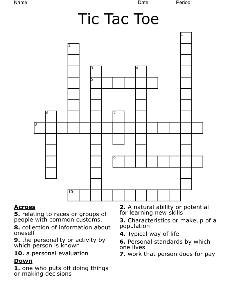 Tic Tac Toe Crossword