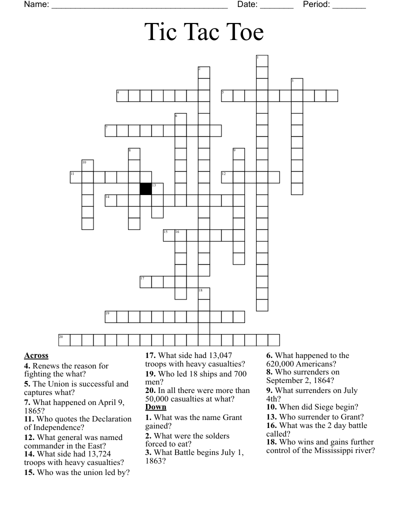 Tic Tac Toe Crossword