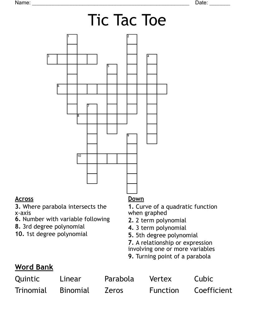 Tic Tac Toe Crossword
