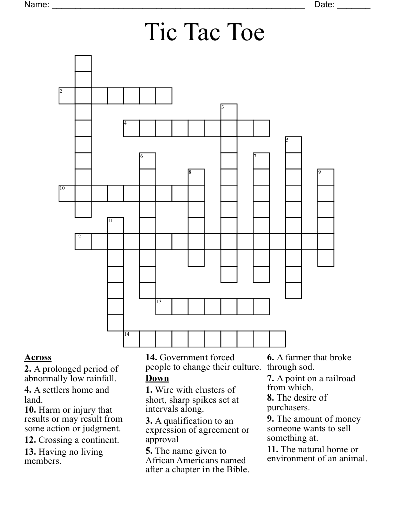 Tic Tac Toe Crossword