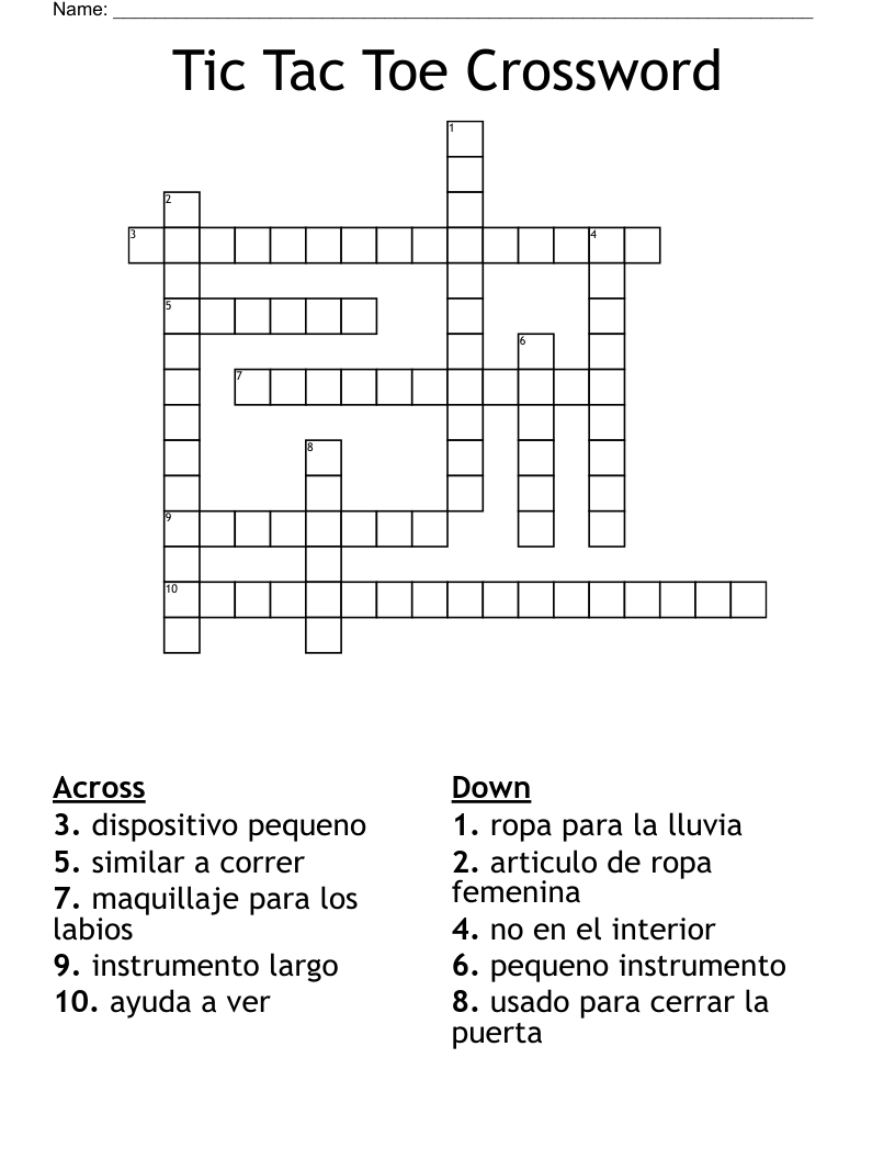 Tic Tac Toe Crossword