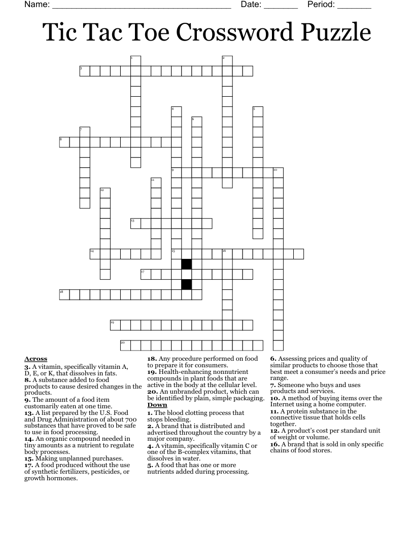 Tic Tac Toe Crossword Puzzle