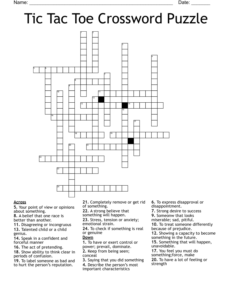 Tic Tac Toe Crossword Puzzle
