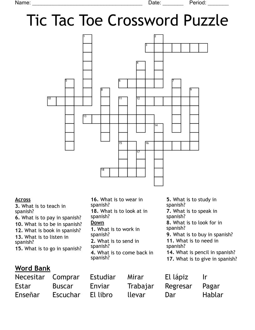 Tic Tac Toe Crossword Puzzle