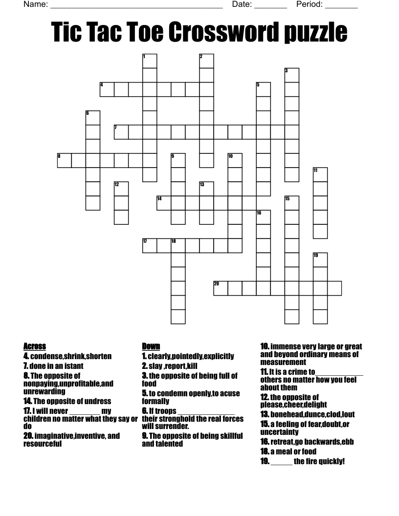Tic Tac Toe Crossword puzzle